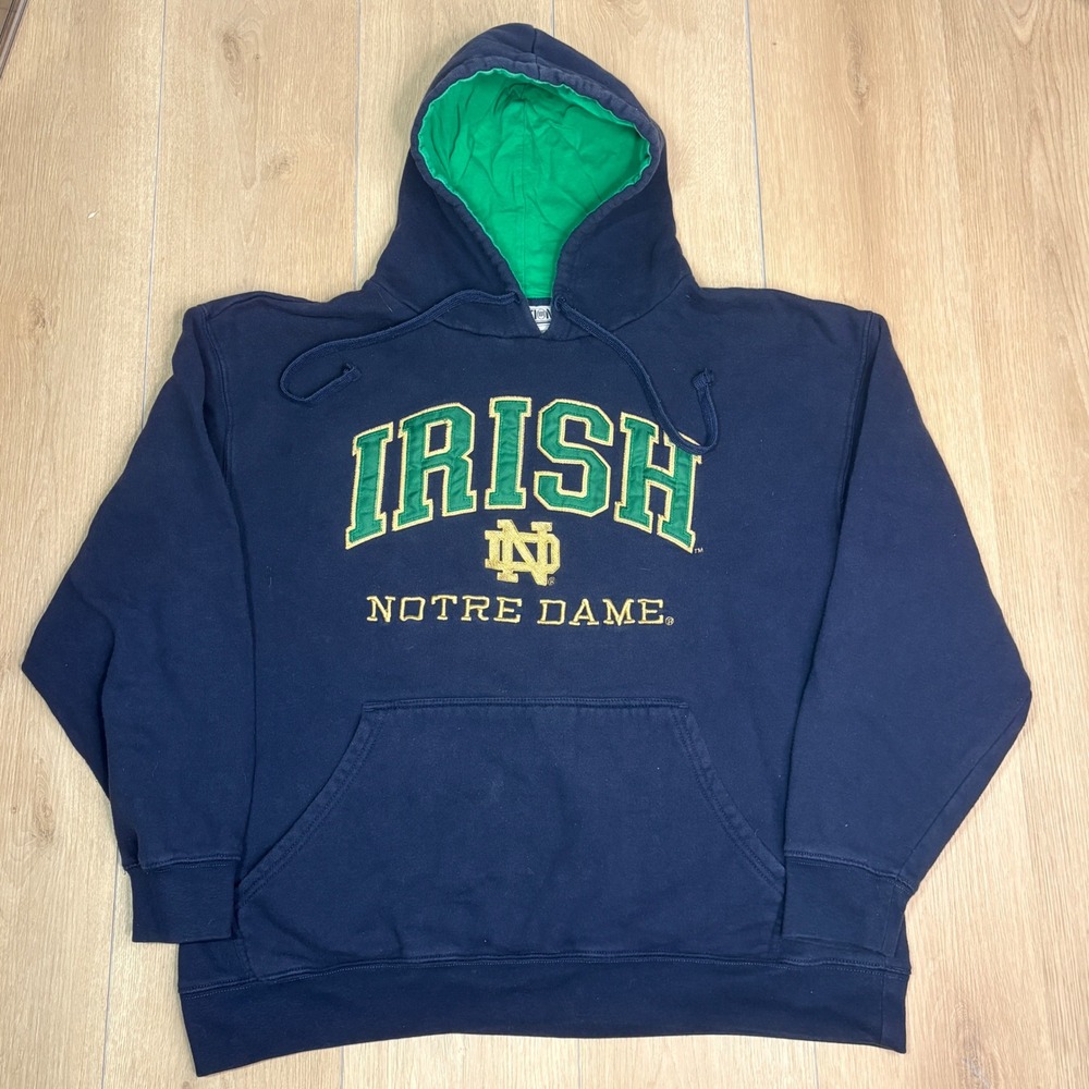 Notre Dame Fighting Irish Hoodie Mens XL Navy Blue Green Embroidered Section 101